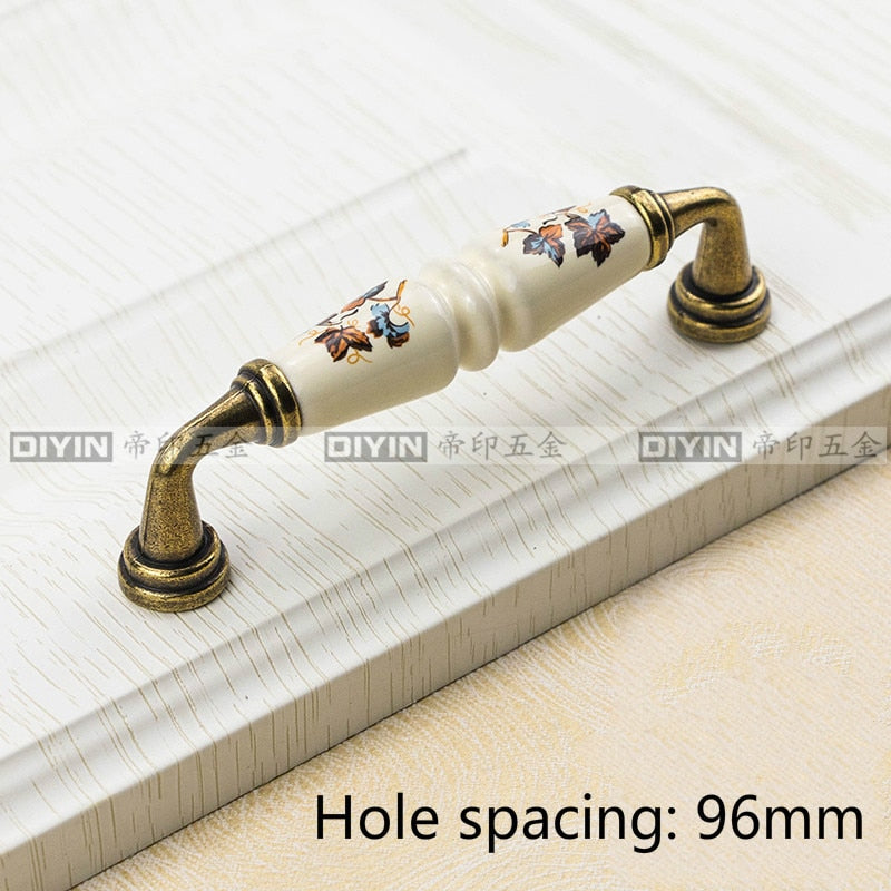 Garden Ceramic Furniture Kitchen Cabinet Drawer Handle, Flower Green Leaf Pattern Wardrobe Locker, Bedside Table Knob acacuss