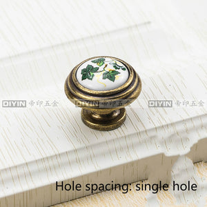 Garden Ceramic Furniture Kitchen Cabinet Drawer Handle, Flower Green Leaf Pattern Wardrobe Locker, Bedside Table Knob acacuss