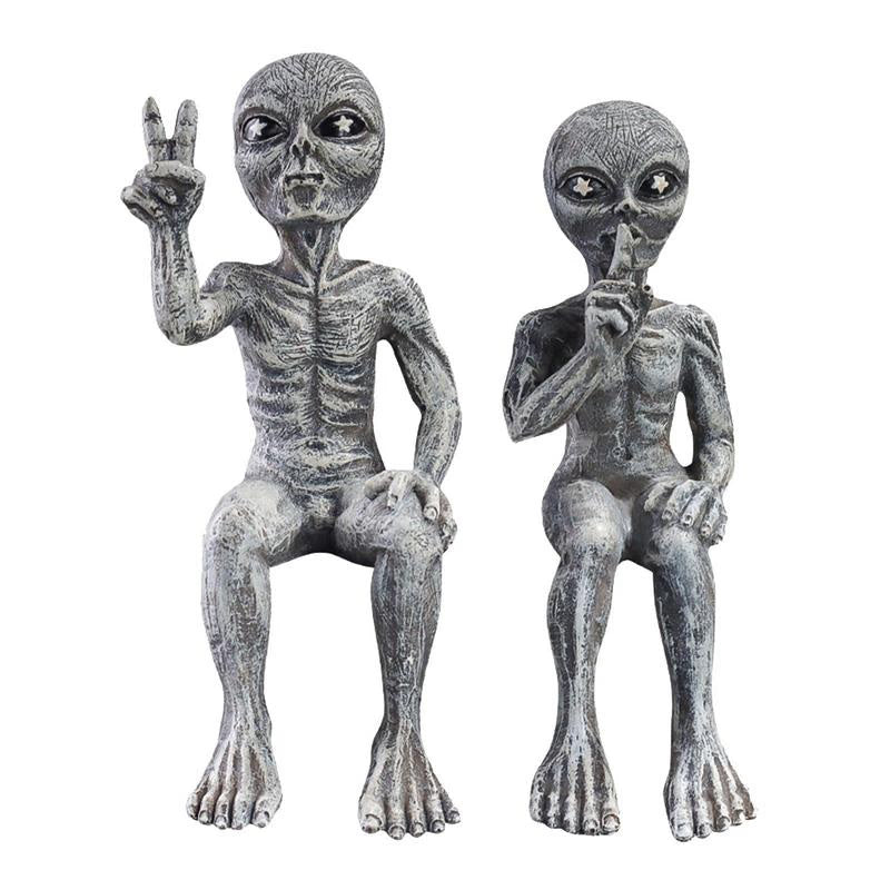 Garden Statue UFO Indoor Outdoor Garden Decor,Resin Alien Statues 2pcs,Desktop Figurine Ornaments for Bookshelf Cabine Figure acacuss