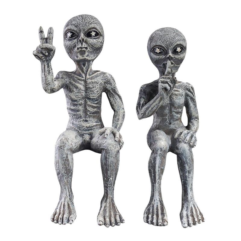 Garden Statue UFO Indoor Outdoor Garden Decor,Resin Alien Statues 2pcs,Desktop Figurine Ornaments for Bookshelf Cabine Figure acacuss