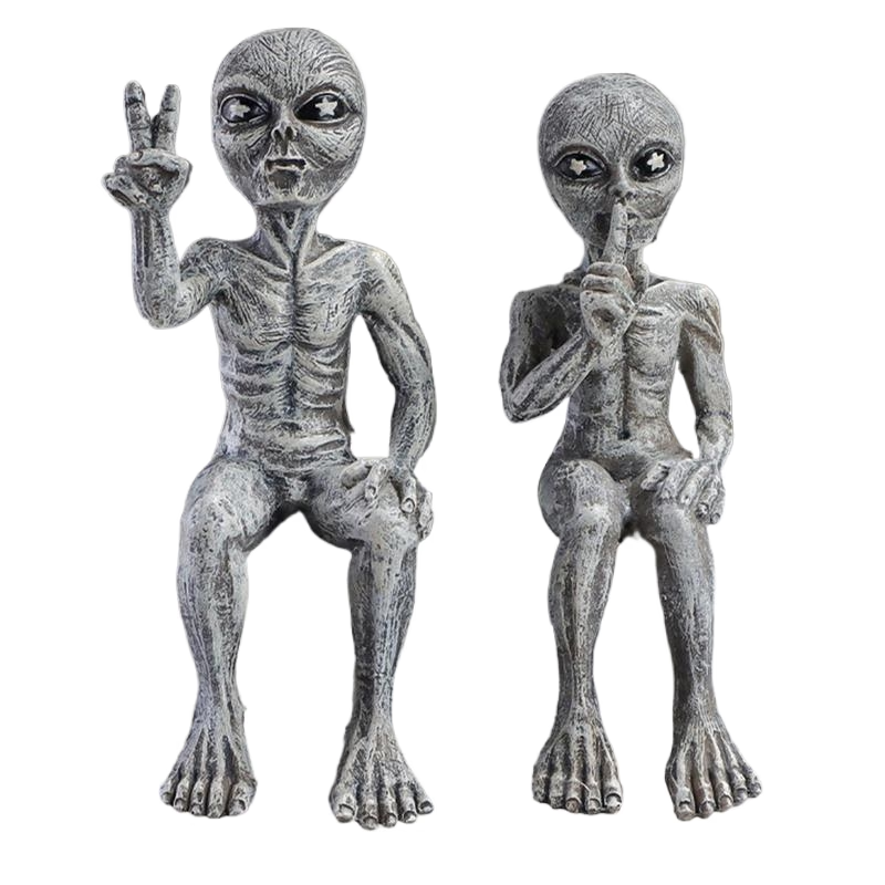 Garden Statue UFO Indoor Outdoor Garden Decor,Resin Alien Statues 2pcs,Desktop Figurine Ornaments for Bookshelf Cabine Figure acacuss