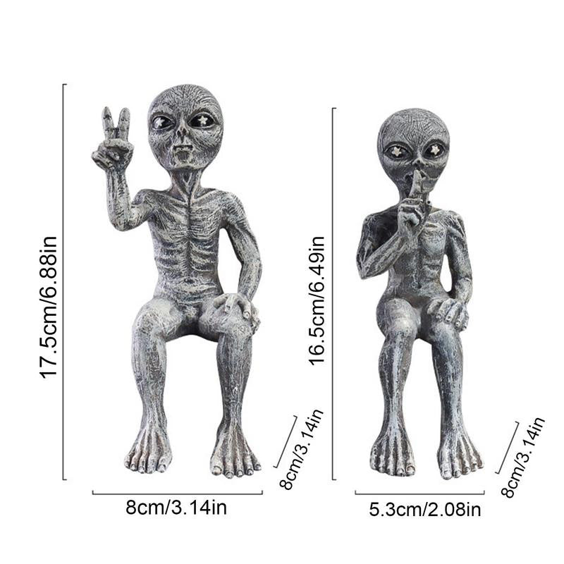 Garden Statue UFO Indoor Outdoor Garden Decor,Resin Alien Statues 2pcs,Desktop Figurine Ornaments for Bookshelf Cabine Figure acacuss