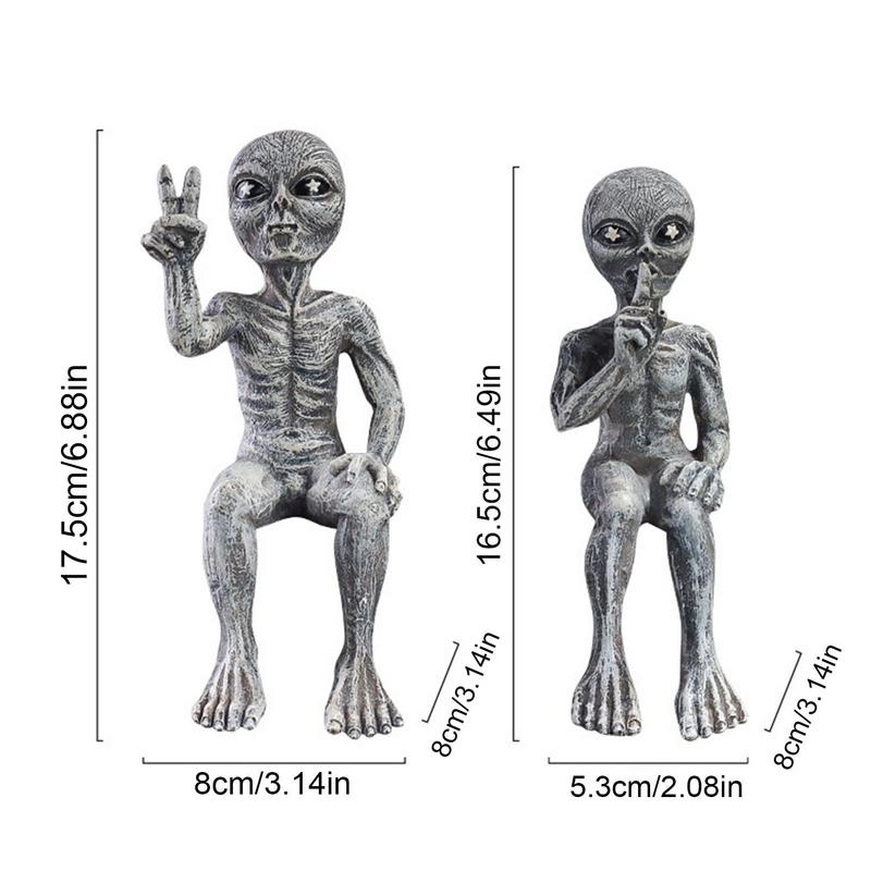 Garden Statue UFO Indoor Outdoor Garden Decor,Resin Alien Statues 2pcs,Desktop Figurine Ornaments for Bookshelf Cabine Figure acacuss