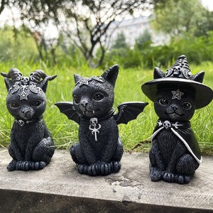 Garden Witch Cat Sculpture Gothic Kitten Decoration Halloween Magic Cat Statue Resin Craft Ornament Home Outdoor Courtyard Decor acacuss