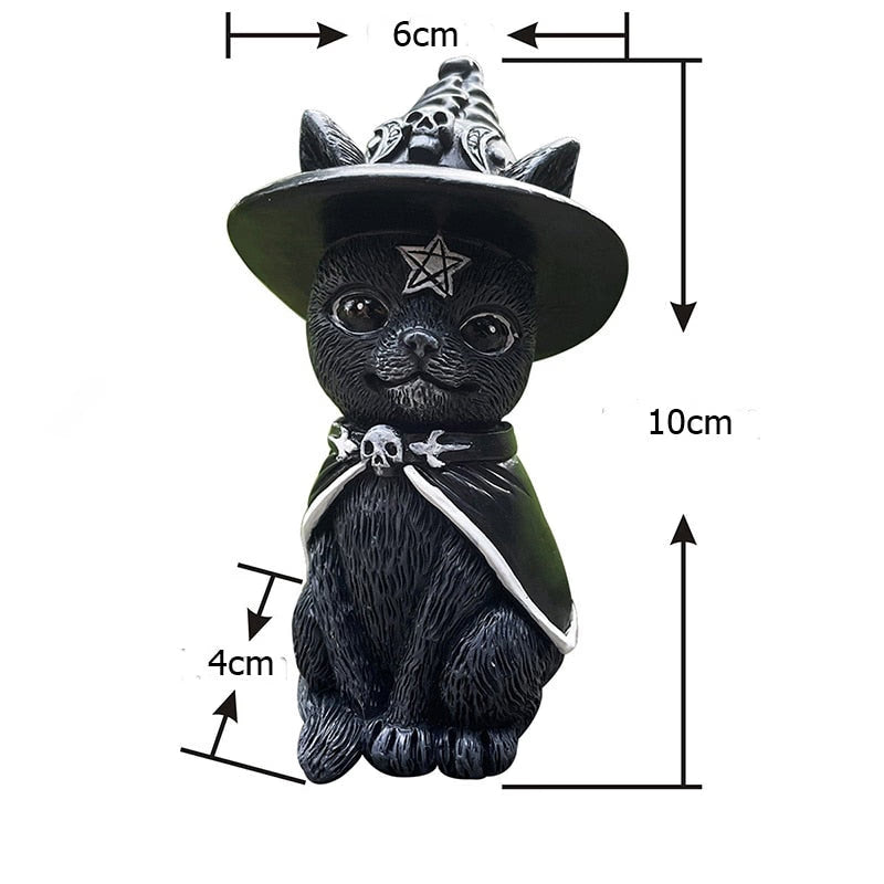 Garden Witch Cat Sculpture Gothic Kitten Decoration Halloween Magic Cat Statue Resin Craft Ornament Home Outdoor Courtyard Decor acacuss