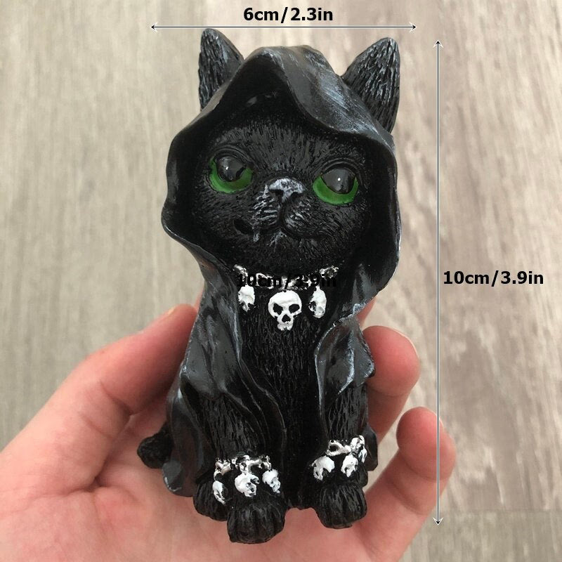 Garden Witch Cat Sculpture Gothic Kitten Decoration Halloween Magic Cat Statue Resin Craft Ornament Home Outdoor Courtyard Decor acacuss