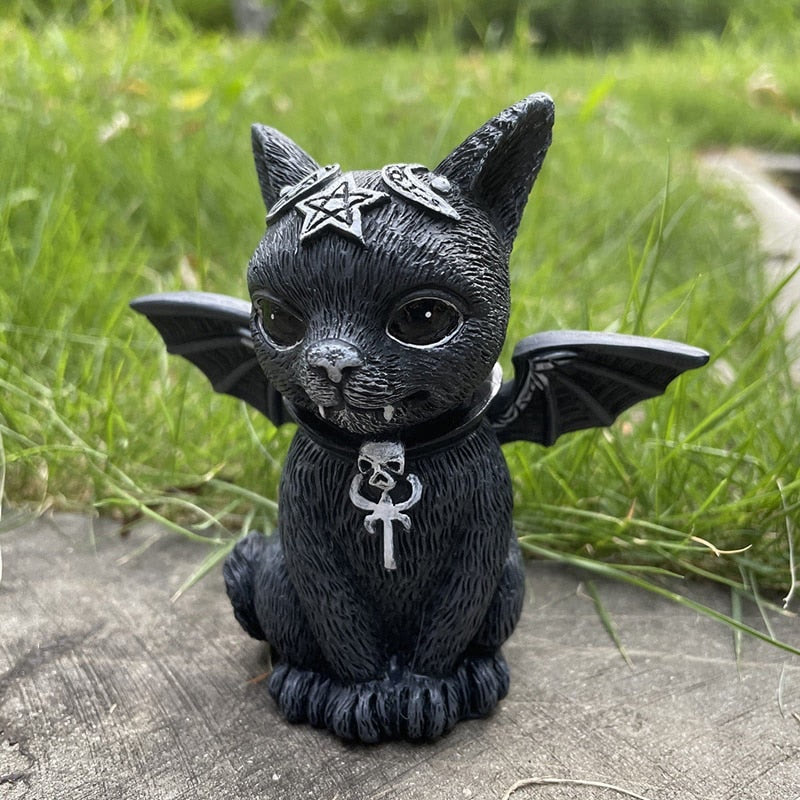 Garden Witch Cat Sculpture Gothic Kitten Decoration Halloween Magic Cat Statue Resin Craft Ornament Home Outdoor Courtyard Decor acacuss