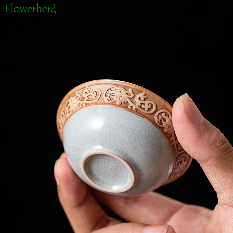 Ge Kiln Tea Set Gift Box Teaware Creative Ceramic Relief Dragon Kettle Festival Wooden Box Set of Business Gifts Kung Fu Tea Set acacuss