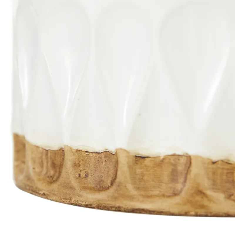 Geometric White Porcelain Vase with Brown Base acacuss