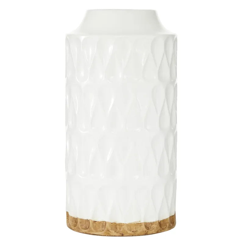 Geometric White Porcelain Vase with Brown Base acacuss