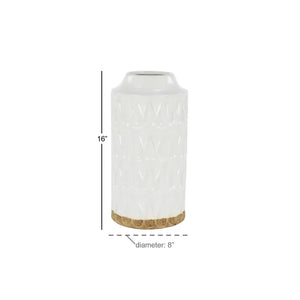Geometric White Porcelain Vase with Brown Base acacuss
