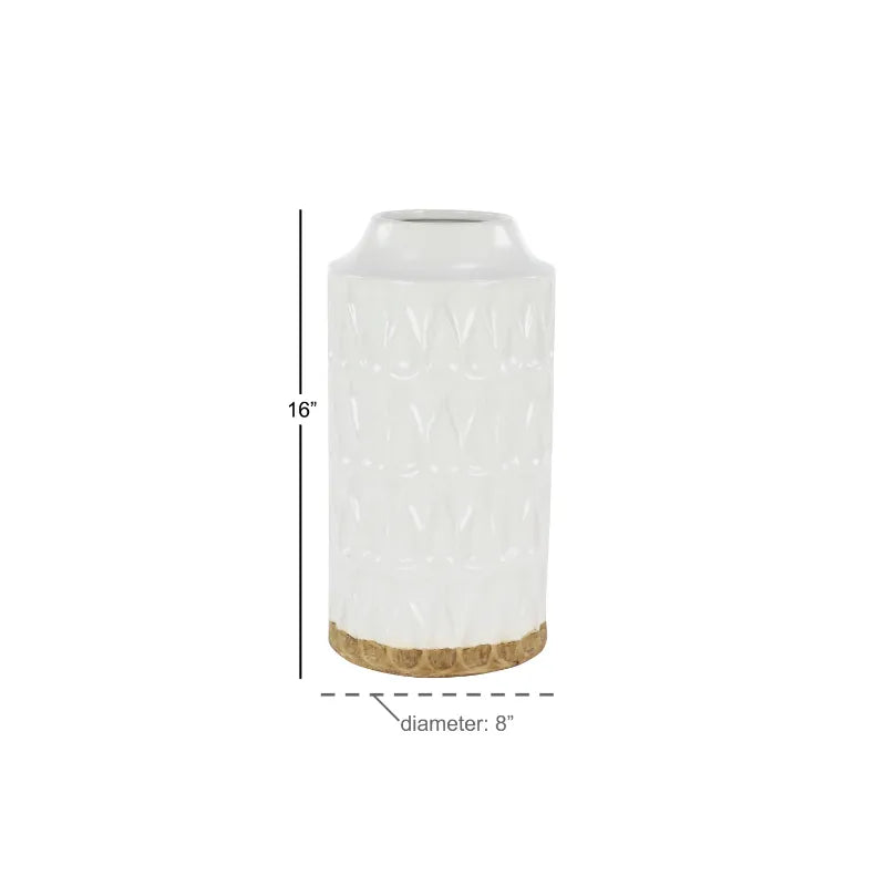 Geometric White Porcelain Vase with Brown Base acacuss