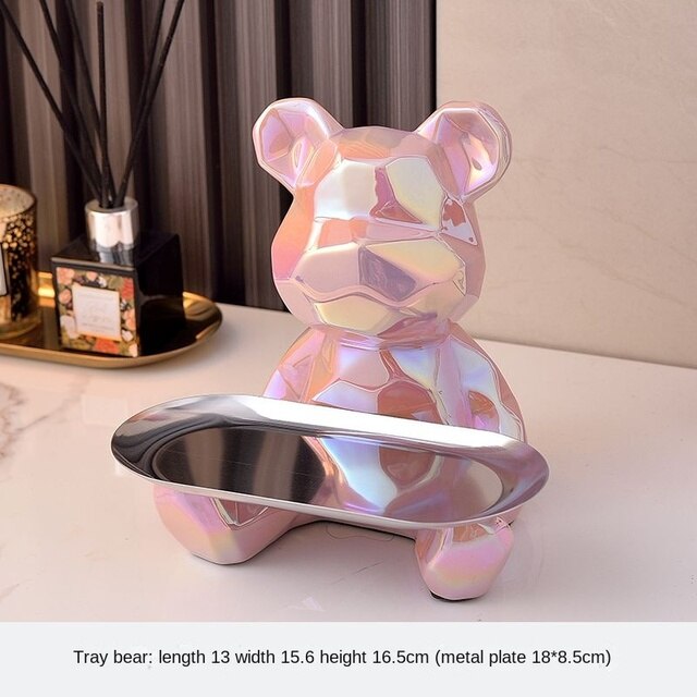Geometric shape ceramic electroplating statue bear with piggy bank tray, candy, cosmetic storage box, display shelf decoration. acacuss
