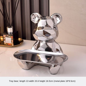 Geometric shape ceramic electroplating statue bear with piggy bank tray, candy, cosmetic storage box, display shelf decoration. acacuss