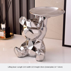 Geometric shape ceramic electroplating statue bear with piggy bank tray, candy, cosmetic storage box, display shelf decoration. acacuss