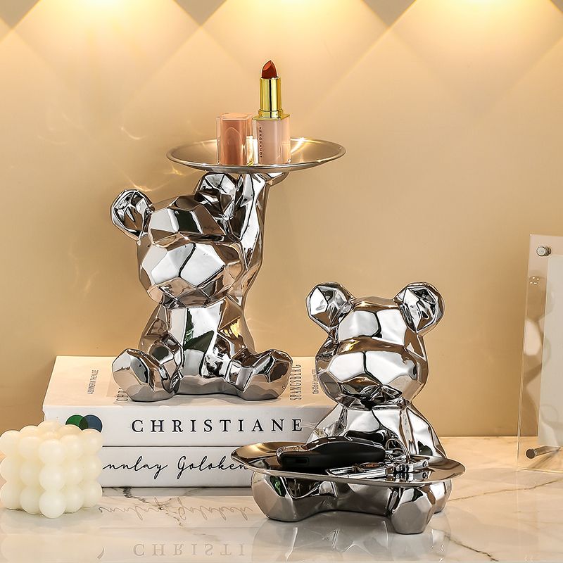 Geometric shape ceramic electroplating statue bear with piggy bank tray, candy, cosmetic storage box, display shelf decoration. acacuss