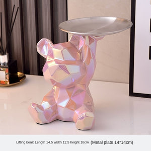 Geometric shape ceramic electroplating statue bear with piggy bank tray, candy, cosmetic storage box, display shelf decoration. acacuss