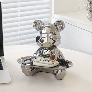 Geometric shape ceramic electroplating statue bear with piggy bank tray, candy, cosmetic storage box, display shelf decoration. acacuss