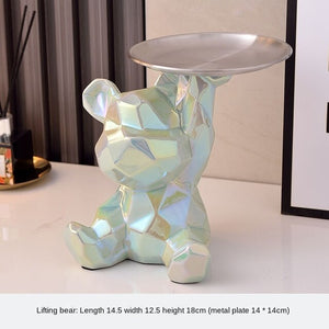 Geometric shape ceramic electroplating statue bear with piggy bank tray, candy, cosmetic storage box, display shelf decoration. acacuss