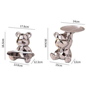 Geometric shape ceramic electroplating statue bear with piggy bank tray, candy, cosmetic storage box, display shelf decoration. acacuss