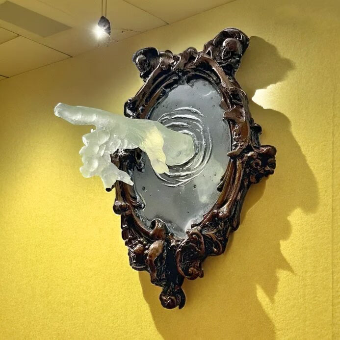 Ghost In The Mirror Wall Plaque Halloween Horror Sculpture Devil's Hand Luminous Display Mirror Resin Crafts Home Decor New 2023 acacuss