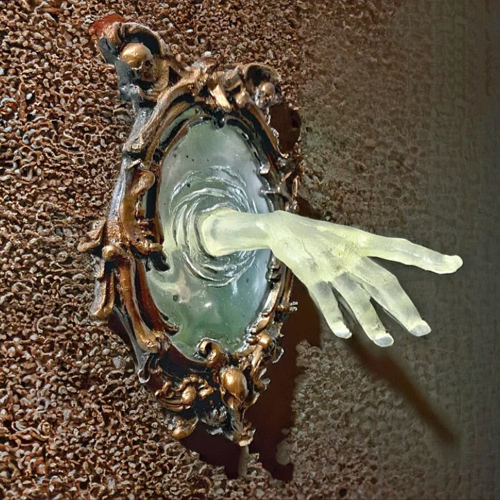 Ghost In The Mirror Wall Plaque Halloween Horror Sculpture Devil's Hand Luminous Display Mirror Resin Crafts Home Decor New 2023 acacuss