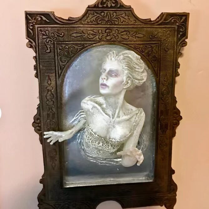 Ghost In The Mirror Wall Plaque Halloween Horror Sculpture Devil's Hand Luminous Display Mirror Resin Crafts Home Decor New 2023 acacuss