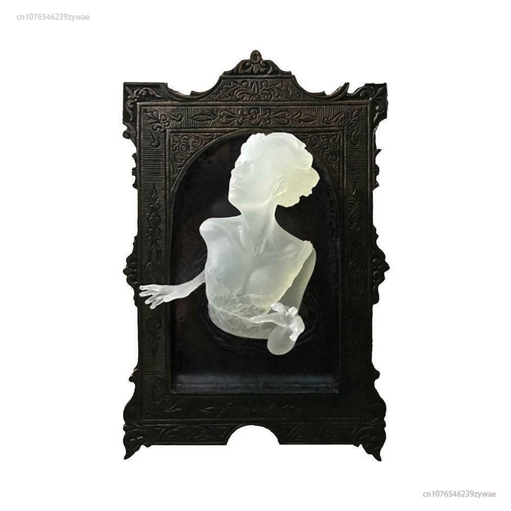 Ghost In The Mirror Wall Plaque Halloween Horror Sculpture Devil's Hand Luminous Display Mirror Resin Crafts Home Decor New 2023 acacuss