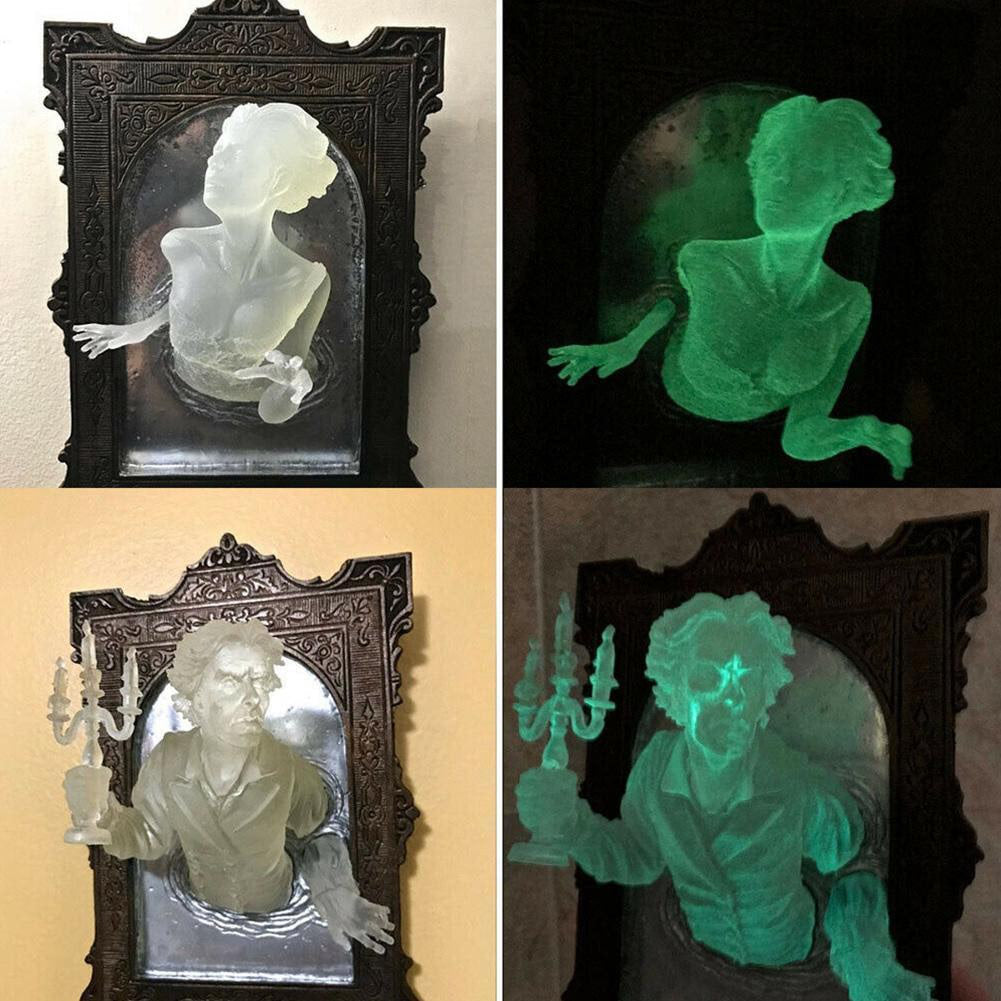 Ghost Sculpture Resin In The Mirror Wall Plaque Luminous Display Mirror Creative Hanging Wall Home Room Decorations Home Decor acacuss