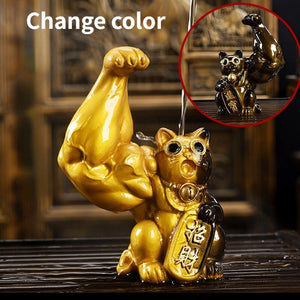 Giant Arm Lucky Cat Color Changing Tea Pet Creative Resin Tea Cup Home Decor Lucky Cat Ornament Changes Color When Hot Water acacuss