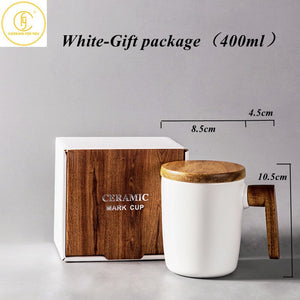 Gift Package Wooden Handle with Cover coffee cup Lovers coffee Mugs Ceramic coffee Mug cup set wooden coffee cup acacuss