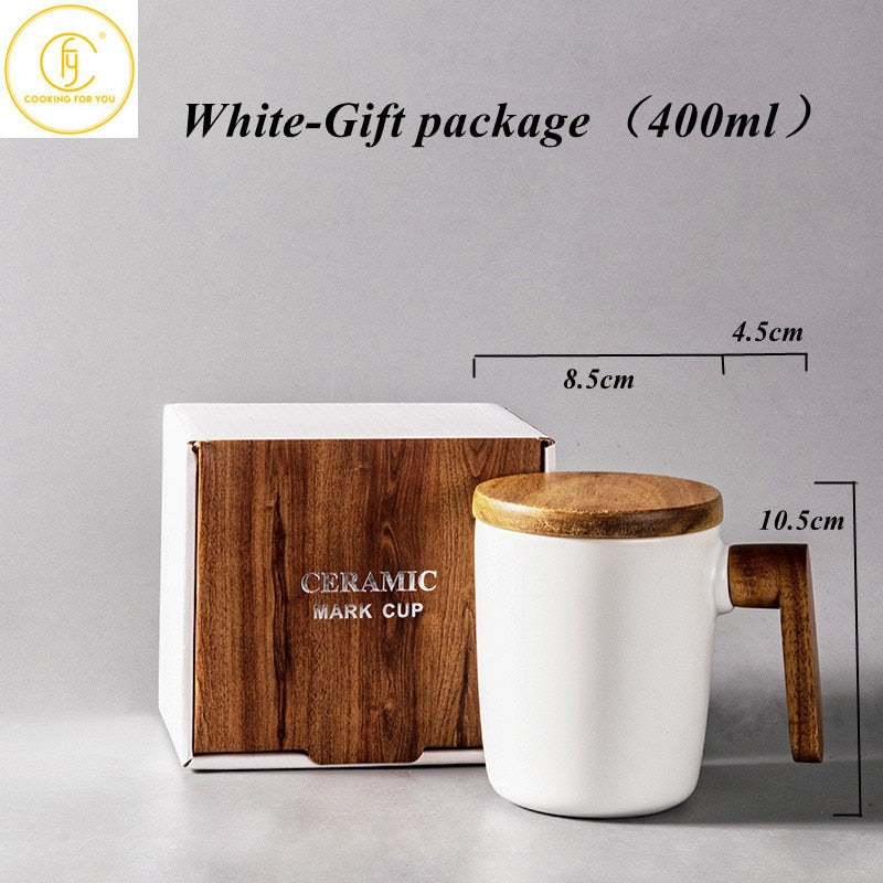 Gift Package Wooden Handle with Cover coffee cup Lovers coffee Mugs Ceramic coffee Mug cup set wooden coffee cup acacuss