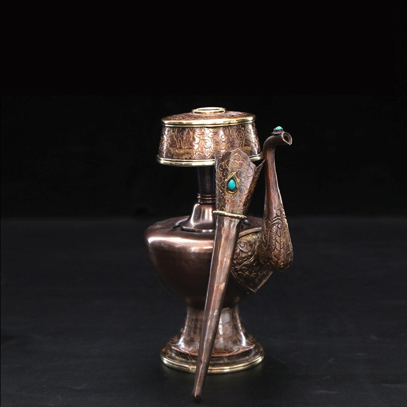 Gilt Tantric Offerings Benba Pot Nepo Red Copper Carved Water Purification Bottle Tibetan Buddhism Wenba Bottle acacuss