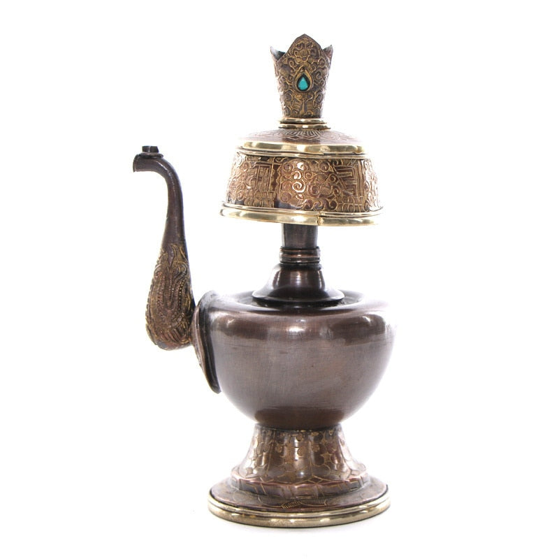 Gilt Tantric Offerings Benba Pot Nepo Red Copper Carved Water Purification Bottle Tibetan Buddhism Wenba Bottle acacuss