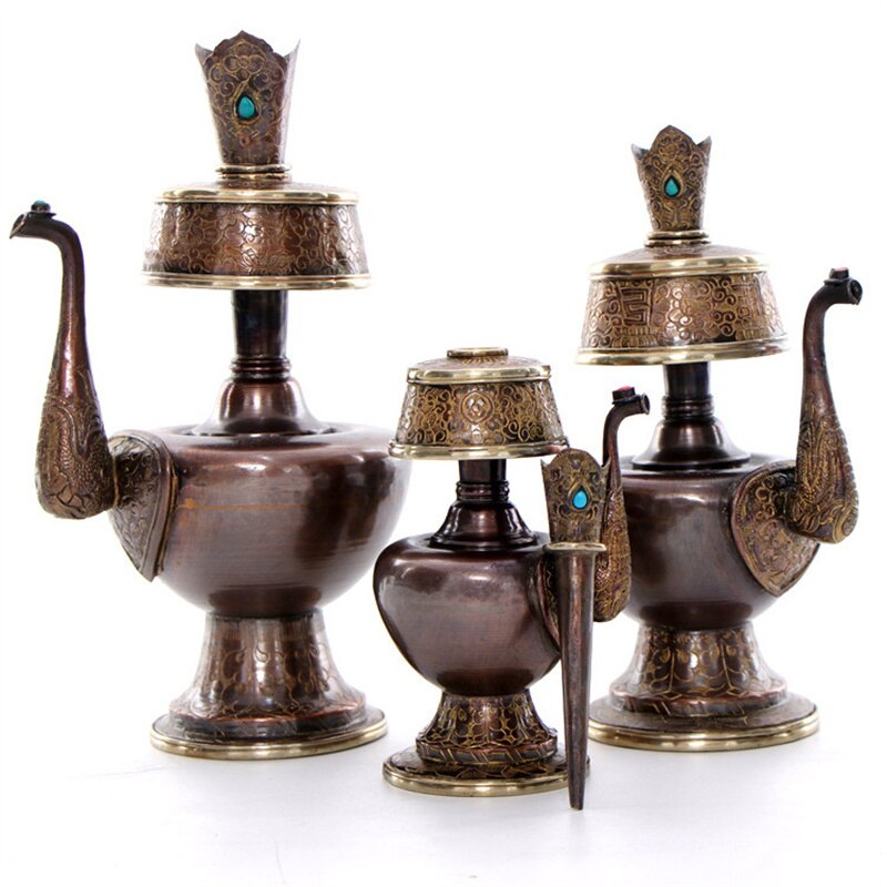 Gilt Tantric Offerings Benba Pot Nepo Red Copper Carved Water Purification Bottle Tibetan Buddhism Wenba Bottle acacuss