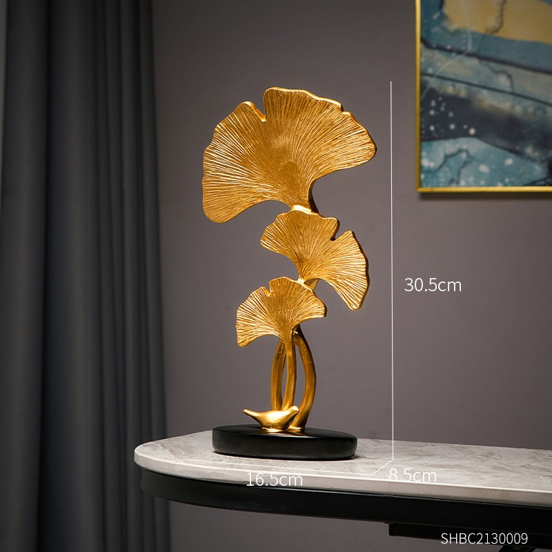 Ginkgo Leaf Statue Simple Living Room Decoration Home Metal Crafts Modern Plant Sculpture Aesthetic Room Ornaments Shelf Decor acacuss