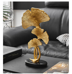 Ginkgo Leaf Statue Simple Living Room Decoration Home Metal Crafts Modern Plant Sculpture Aesthetic Room Ornaments Shelf Decor acacuss
