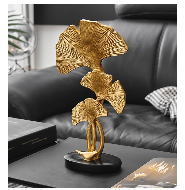 Ginkgo Leaf Statue Simple Living Room Decoration Home Metal Crafts Modern Plant Sculpture Aesthetic Room Ornaments Shelf Decor acacuss