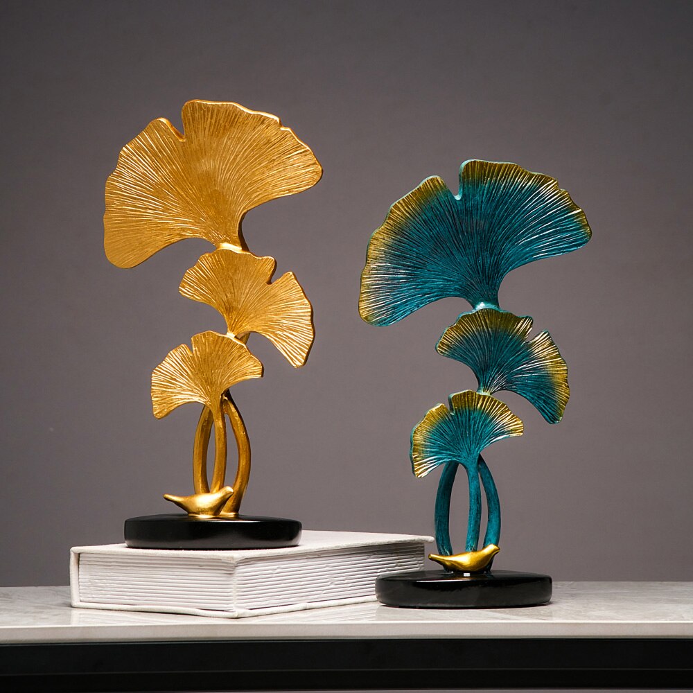 Ginkgo Leaf Statue Simple Living Room Decoration Home Metal Crafts Modern Plant Sculpture Aesthetic Room Ornaments Shelf Decor acacuss