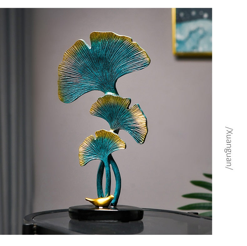 Ginkgo Leaf Statue Simple Living Room Decoration Home Metal Crafts Modern Plant Sculpture Aesthetic Room Ornaments Shelf Decor acacuss