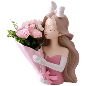 Girl Statue Home Decor Creative Vase Resin Model Storage Tray Decoration Living Room Flower Vases Craft Living Room Decoration acacuss