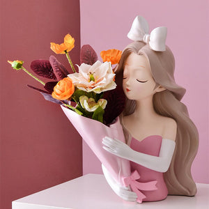 Girl Statue Home Decor Creative Vase Resin Model Storage Tray Decoration Living Room Flower Vases Craft Living Room Decoration acacuss