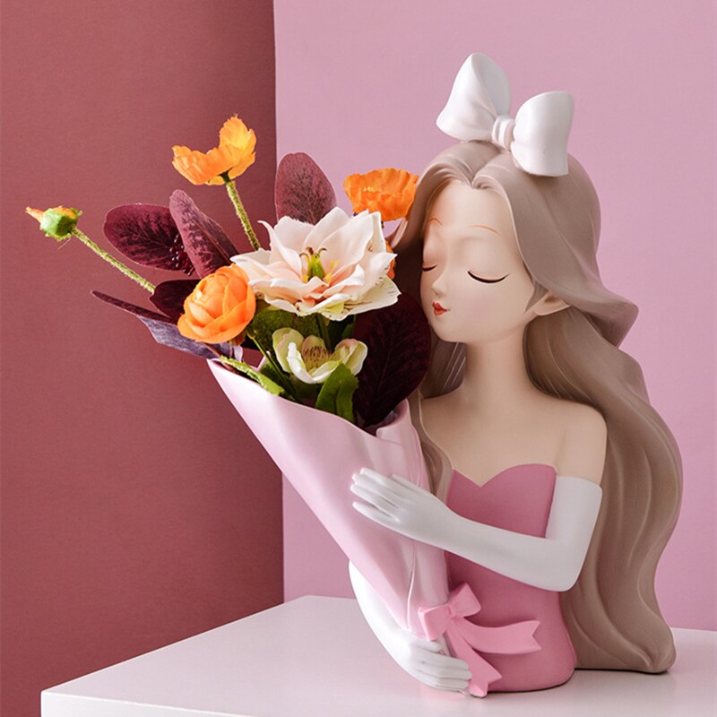 Girl Statue Home Decor Creative Vase Resin Model Storage Tray Decoration Living Room Flower Vases Craft Living Room Decoration acacuss