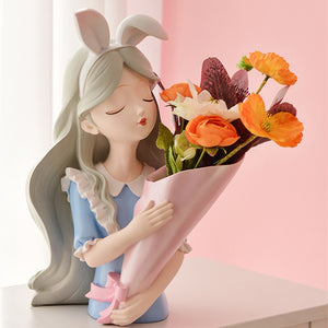 Girl Statue Home Decor Creative Vase Resin Model Storage Tray Decoration Living Room Flower Vases Craft Living Room Decoration acacuss