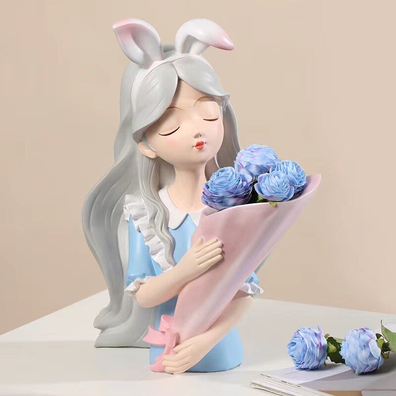 Girl Statue Home Decor Creative Vase Resin Model Storage Tray Decoration Living Room Flower Vases Craft Living Room Decoration acacuss
