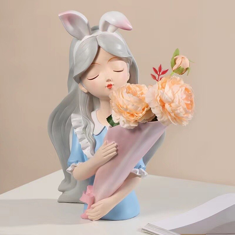Girl Statue Home Decor Creative Vase Resin Model Storage Tray Decoration Living Room Flower Vases Craft Living Room Decoration acacuss