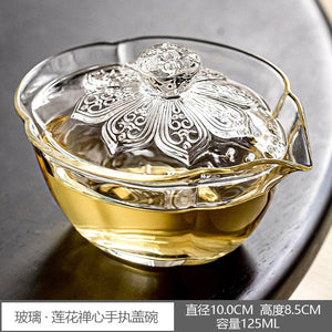 Glass · Lotus Zen Heart Holding Gaiwan Heat and Scald Resistant Er Cai Tea Tureen Hand Kettle Cup for Tea Exquisite Gifts acacuss