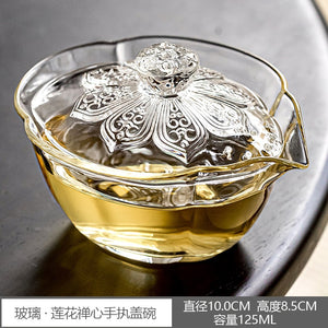 Glass · Lotus Zen Heart Holding Gaiwan Heat and Scald Resistant Er Cai Tea Tureen Hand Kettle Cup for Tea Exquisite Gifts acacuss