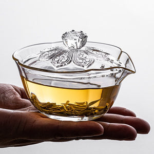 Glass · Lotus Zen Heart Holding Gaiwan Heat and Scald Resistant Er Cai Tea Tureen Hand Kettle Cup for Tea Exquisite Gifts acacuss