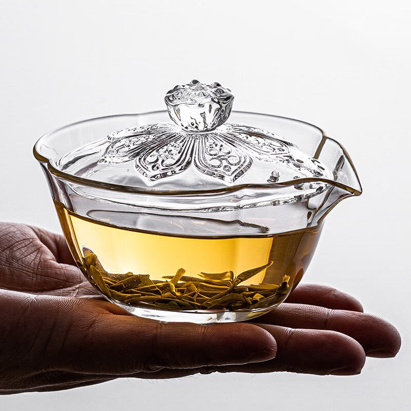 Glass · Lotus Zen Heart Holding Gaiwan Heat and Scald Resistant Er Cai Tea Tureen Hand Kettle Cup for Tea Exquisite Gifts acacuss